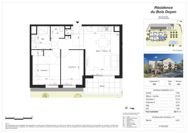 Appartement F3 à vendre - 3 pièces - 56.57 m2 - MONTCHANIN - 71 - BOURGOGNE - Century 21 Agence De La Verrerie