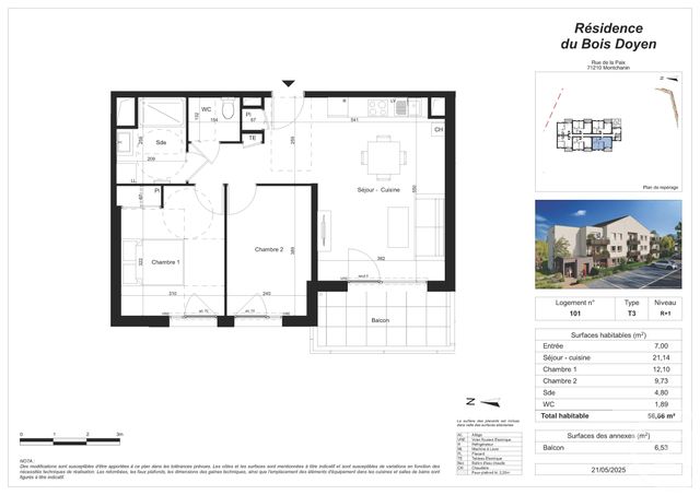 Appartement F3 à vendre - 3 pièces - 56.66 m2 - MONTCHANIN - 71 - BOURGOGNE - Century 21 Agence De La Verrerie