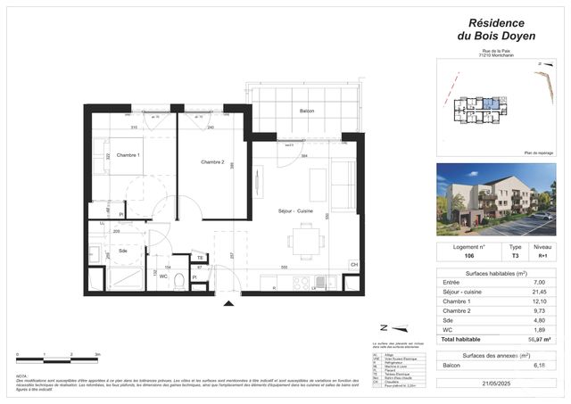 Appartement F3 à vendre - 3 pièces - 56.97 m2 - MONTCHANIN - 71 - BOURGOGNE - Century 21 Agence De La Verrerie
