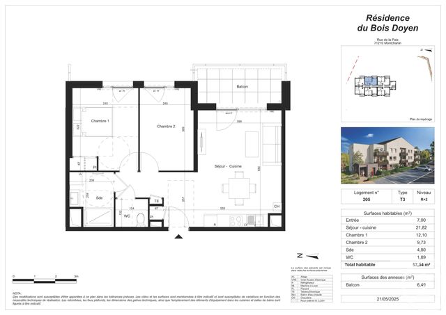 Appartement F3 à vendre - 3 pièces - 57.34 m2 - MONTCHANIN - 71 - BOURGOGNE - Century 21 Agence De La Verrerie