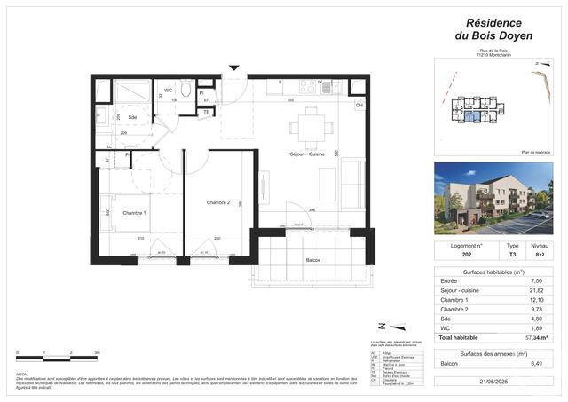 Appartement F3 à vendre - 3 pièces - 57.34 m2 - MONTCHANIN - 71 - BOURGOGNE - Century 21 Agence De La Verrerie
